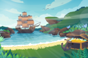 پیش‌نمایش فایل beautiful-scene-of-anchored-galleon-floating-in-the-sea-of-island-4975885 از پک مناظر