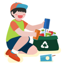 پیش‌نمایش فایل children-collect-plastic-bottles-in-recycling-bag-4990209 از پک کاراکترهای محیط‌زیستی