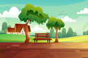 پیش‌نمایش فایل rural-scene-with-wooden-bench-between-big-trees-5015323 از پک مناظر