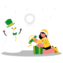 پیش‌نمایش فایل girl-opening-christmas-gift-near-snowman-7265863 از پک کریسمس