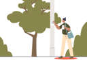 پیش‌نمایش فایل girl-promoter-distribute-flyers-with-advertisement-gluing-promotional-banners-on-pillars-on-street-4930438 از پک کسب وکار 1