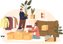 پیش‌نمایش فایل couple-moving-to-new-house-packing-clothes-and-plants-together-in-living-room-5158805 از پک صنایع