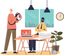 پیش‌نمایش فایل angry-boss-standing-at-frustrated-worker-with-clock-pointing-at-time-and-missed-deadline-8579163 از پک بیزنس من با کارگر