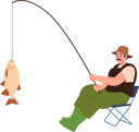 پیش‌نمایش فایل adult-fisherman-holding-caught-fresh-fish-on-rod-while-sitting-on-chair-8778574 از پک ورزش ها