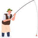 پیش‌نمایش فایل happy-fisherman-standing-knee-deep-in-water-catching-fish-looking-at-rod-float-waiting-for-bite-8778575 از پک ورزش ها