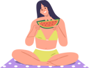 پیش‌نمایش فایل pretty-happy-smiling-woman-eating-watermelon-on-beach-8778433 از پک زن با لباس شنا