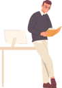 پیش‌نمایش فایل man-teacher-reading-book-standing-nearby-classroom-desk-table-8778449 از پک آموزش