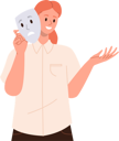 پیش‌نمایش فایل smiling-happy-woman-character-hiding-real-emotions-under-face-mask-of-sadness-and-disappointment-8778313 از پک مردم در حال پنهان کردن احساسات