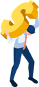 پیش‌نمایش فایل businessman-carrying-golden-dollar-5632015 از پک مجموعه مفهوم کسب‌وکار ایزومتریک
