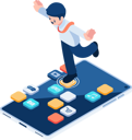 پیش‌نمایش فایل businessman-jumping-on-smartphone-application-8875556 از پک کسب‌وکار ایزومتریک
