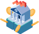 پیش‌نمایش فایل bank-building-on-pile-of-money-and-coin-8683137 از پک کسب‌وکار ایزومتریک