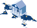 پیش‌نمایش فایل bank-building-on-world-map-with-global-money-transfer-8683138 از پک کسب‌وکار ایزومتریک