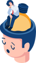 پیش‌نمایش فایل businessman-sitting-on-sinking-light-bulb-inside-head-8683148 از پک کسب‌وکار ایزومتریک