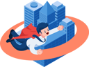 پیش‌نمایش فایل super-businessman-flying-around-business-building-8683134 از پک کسب‌وکار ایزومتریک