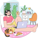 پیش‌نمایش فایل girl-working-on-laptop-and-eating-pizza-11242044 از پک فضا کولیوینگ