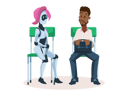 پیش‌نمایش فایل robot-girl-on-chair-talking-to-man-employee-2741551 از پک ربات Recruitment