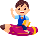 پیش‌نمایش فایل funny-boy-flying-on-pencil-and-waving-hand-9080787 از پک پسر بچه‌ها بازگشته به مدرسه