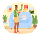 پیش‌نمایش فایل young-woman-reading-book-standing-near-stack-of-books-in-living-room-5684871 از پک کتاب خوانی