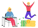 پیش‌نمایش فایل man-jumps-and-enjoys-wealth-and-poor-woman-saving-money-5728422 از پک ثروت و فقر