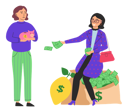 پیش‌نمایش فایل smiling-businesswoman-sitting-on-bags-full-of-money-giving-money-to-poor-girl-5728423 از پک ثروت و فقر