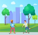 پیش‌نمایش فایل boy-balancing-on-scooter-and-skateboarder-in-helmet-10709025 از پک فعالیت پارک