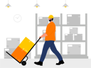 پیش‌نمایش فایل warehouse-worker-transporting-packages-using-trolley-6427329 از پک کارگر