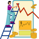 پیش‌نمایش فایل woman-climbs-a-ladder-to-adjust-a-rising-financial-graph-on-a-giant-smartphone-screen-11541537 از پک فین‌تک