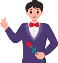 پیش‌نمایش فایل groom-with-rose-flower-while-showing-victory-hand-8162827 از پک شخصیت عروسی