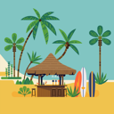 پیش‌نمایش فایل surf-beach-with-cocktail-bar-surf-boards-and-palm-trees-2762451 از پک ساحل