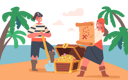 پیش‌نمایش فایل children-pirates-hiding-loot-in-trunk-on-secret-island-funny-kids-boy-and-girl-wear-picaroon-costumes-with-treasure-5683445 از پک کودکان