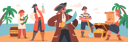 پیش‌نمایش فایل children-pirates-on-secret-island-funny-kid-character-wear-picaroon-costumes-with-treasure-chest-or-bottle-with-message-5683444 از پک کودکان