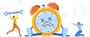 پیش‌نمایش فایل office-man-and-woman-with-wrench-repairing-huge-clock-6502102 از پک زمان کسب‌وکار