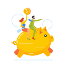 پیش‌نمایش فایل couple-riding-piggy-bank-showing-direction-and-holding-golden-coin-8512345 از پک افراد کسب و کار