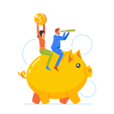 پیش‌نمایش فایل male-and-female-businesspeople-characters-riding-piggy-bank-with-coin-and-spyglass-8512346 از پک افراد کسب و کار