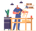 پیش‌نمایش فایل worker-male-character-assembles-wooden-chair-using-tools-such-as-drills-hammers-and-screws-pieces-are-joined-together-8845372 از پک کارگاه