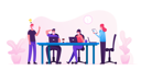 پیش‌نمایش فایل business-people-in-medical-masks-sitting-at-desk-at-board-meeting-discussing-idea-in-office-4388000 از پک کسب و کار و امور مالی ۲