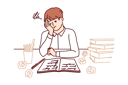 پیش‌نمایش فایل schoolboy-does-homework-sitting-at-table-with-books-and-workbook-10111268 از پک افراد