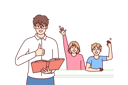 پیش‌نمایش فایل man-teacher-with-textbook-stands-near-students-sitting-at-school-desk-and-raising-hand-10598103 از پک فعالیت افراد
