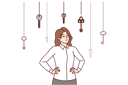پیش‌نمایش فایل business-woman-makes-choice-from-dangling-keys-symbolizing-different-ways-of-solving-problems-11505825 از پک فعالیت افراد