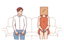 پیش‌نمایش فایل indecisive-man-sits-near-woman-with-paper-bag-on-head-and-is-afraid-of-becoming-acquainted-11505842 از پک فعالیت افراد