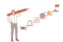 پیش‌نمایش فایل business-man-plans-career-growth-and-draws-checklist-in-form-of-ladder-for-developing-skills-12145853 از پک فعالیت افراد