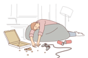 پیش‌نمایش فایل drunk-man-sleeps-in-dirty-apartment-near-joystick-with-scattered-pizza-and-beer-cans-10616524 از پک فعالیت افراد