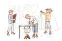 پیش‌نمایش فایل child-scouts-take-part-in-hike-in-forest-putting-up-tent-and-building-fire-to-cook-dinner-10616309 از پک فعالیت افراد