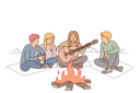 پیش‌نمایش فایل friends-are-sitting-around-campfire-with-guitar-enjoying-camping-and-relaxation-on-evening-beach-10616287 از پک فعالیت افراد