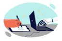 پیش‌نمایش فایل coworking-robot-using-laptop-and-human-taking-notes-on-paper-11098401 از پک متفرقه