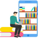 پیش‌نمایش فایل young-man-reading-books-from-online-library-9058693 از پک کسب و کار
