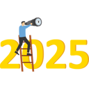پیش‌نمایش فایل businessman-using-telescope-to-see-vision-on-top-of-ladder-above-year-2025-number-10281832 از پک کسب و کار