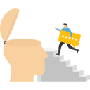 پیش‌نمایش فایل businessman-holding-speech-bubble-climbs-ladder-onto-big-head-12163266 از پک کسب و کار