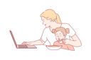 پیش‌نمایش فایل busy-woman-working-on-laptop-and-eating-food-to-daughter-9448683 از پک خانواده و والدین