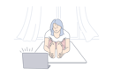 پیش‌نمایش فایل woman-learning-yoga-from-online-tutorial-9451380 از پک ورزش و تناسب اندام